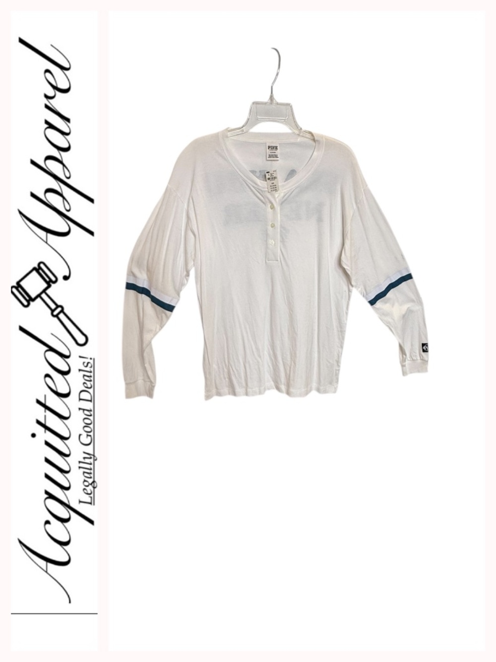 PINK Victoria's Secret "Sea You Never" White Henley Long Sleeve Top